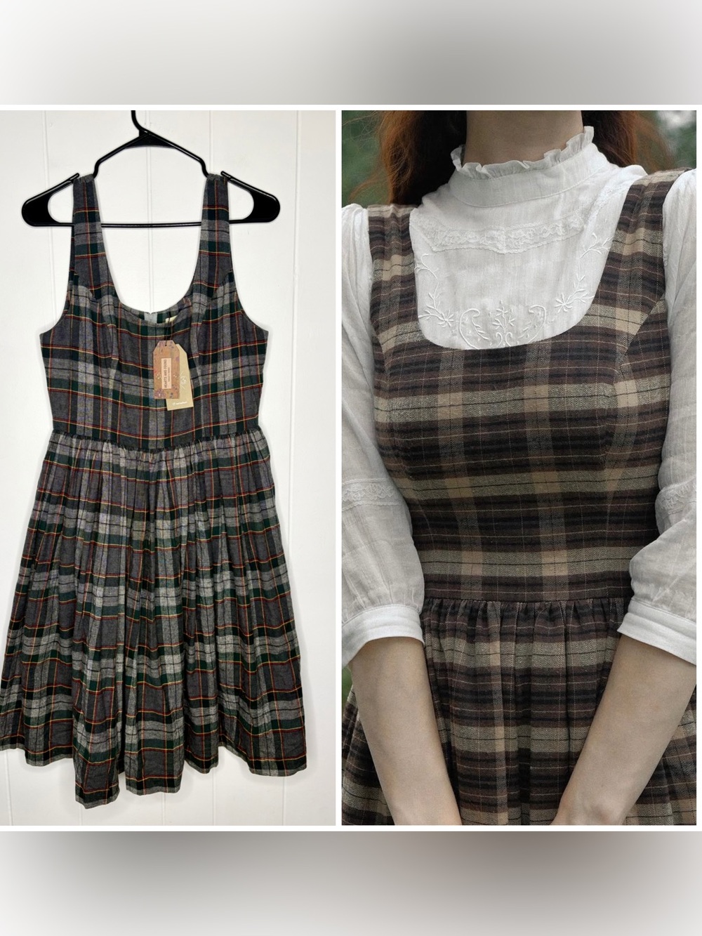 Hearts and Found Etsy Handmade Plaid Flannel Cottagecore Pinup Vintage Dress